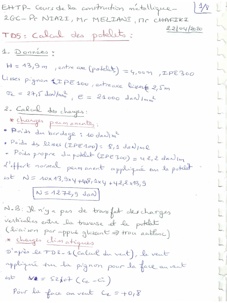 TD5 - Corrigé-Exercice 2 - Calcul Des Potelets | PDF