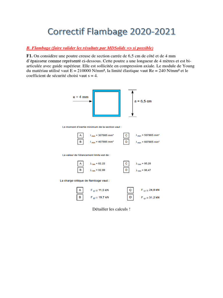 Calculs de flambage pour poutres en acier | PDF | Flambage | Génie du ...