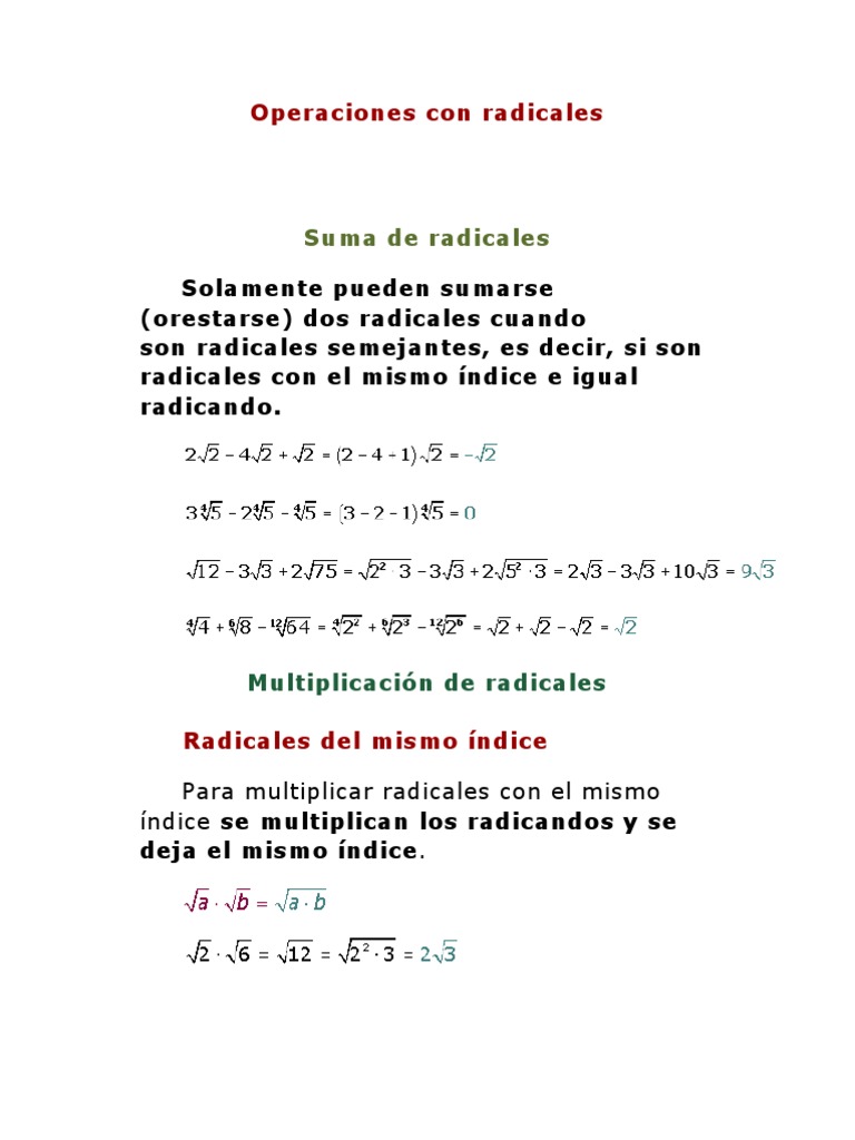 Operaciones Con Radicales Pdf