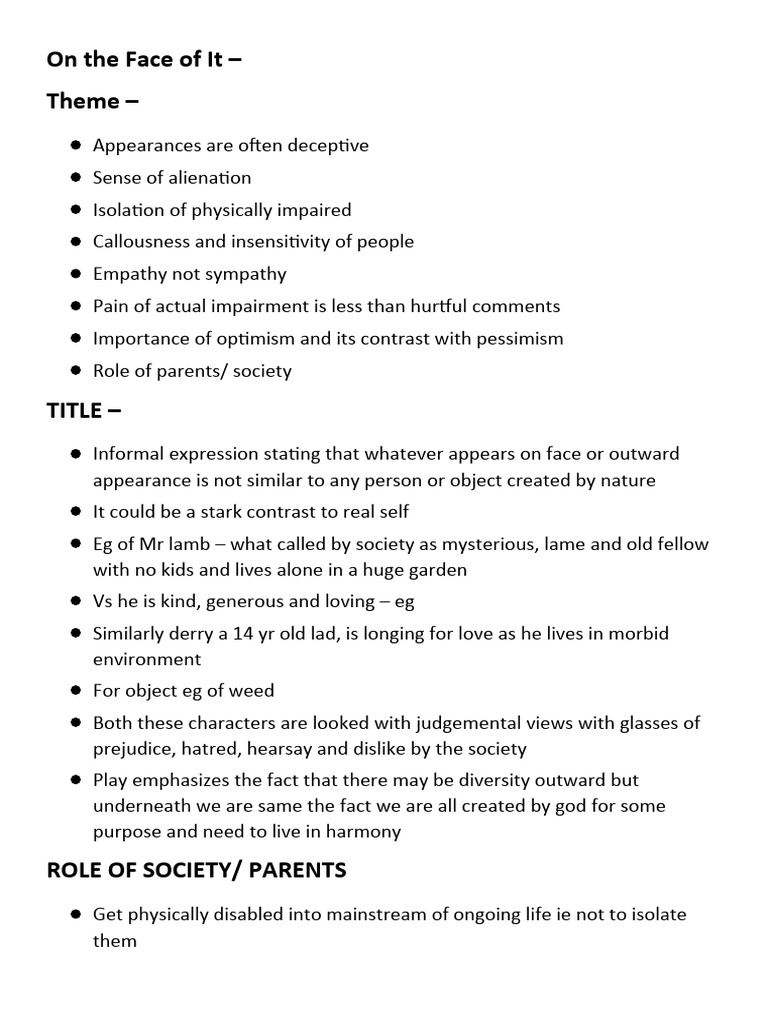 On The Face Of It Class 12 English Literature Pdf Empathy
