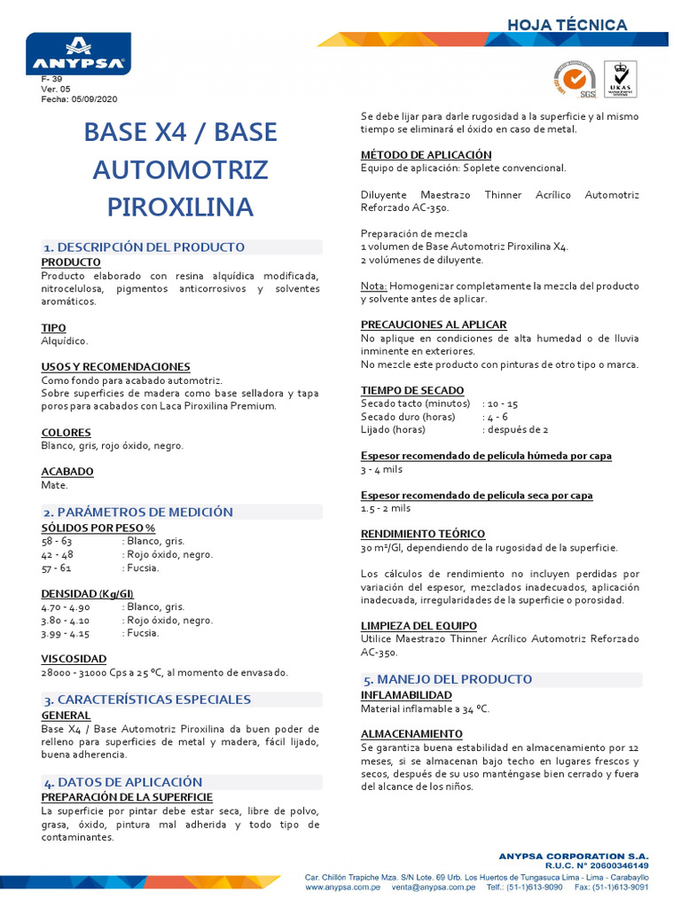 Base Automotriz Piroxilina X4 | PDF | Química | Materiales