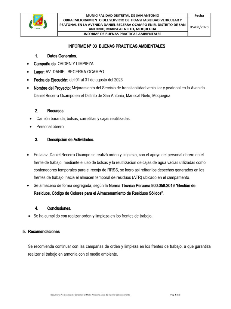Informe de Buenas Practicas Ambientales | PDF