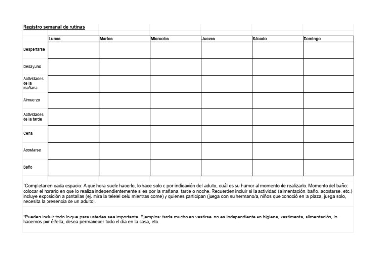 Registro Semanal de Rutinas - Sheet1 | PDF | Salud y bienestar | Estilo ...