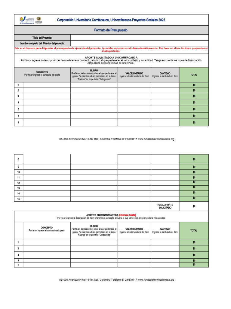 Formato de Presupuesto Proyecto Social | PDF | Presupuesto