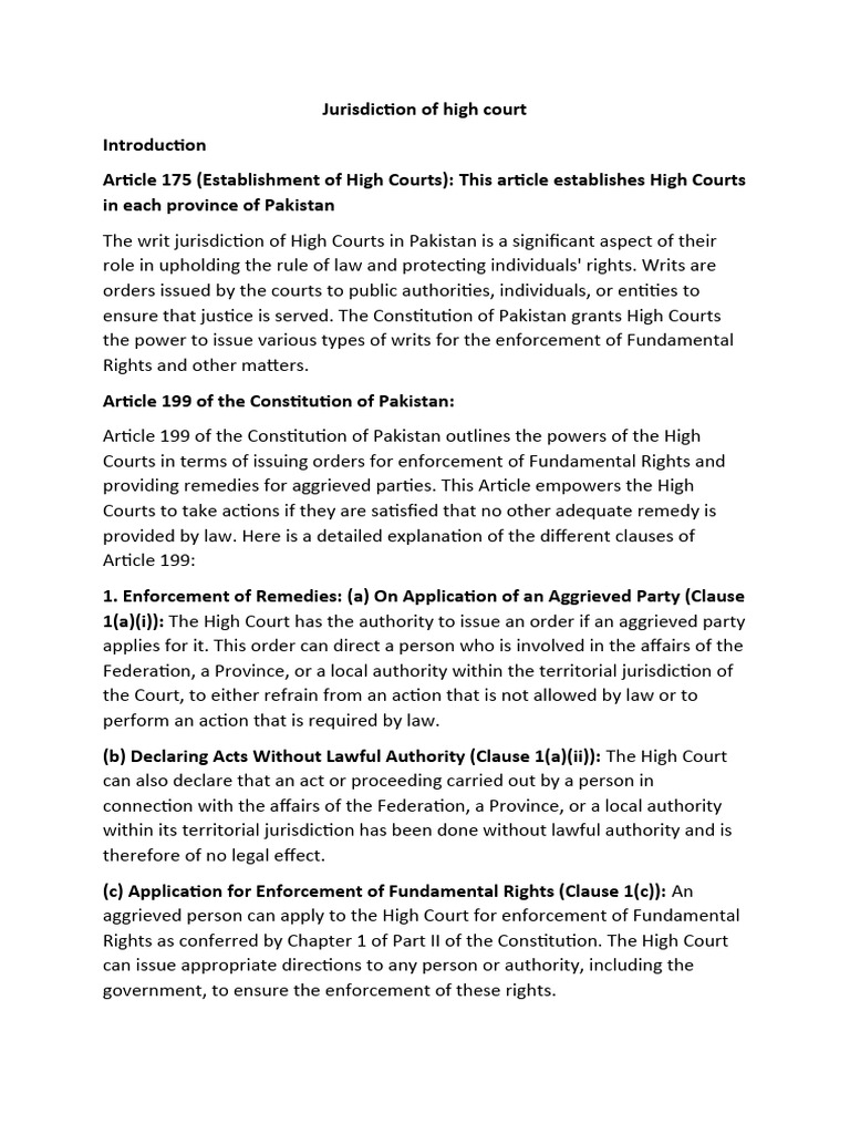 High Court Jurisdiction Under Article 199 | PDF | Writ | Jurisdiction
