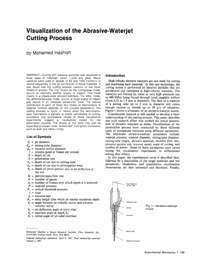 Water Jet Cutting Pdf Wear Mechanical Engineering