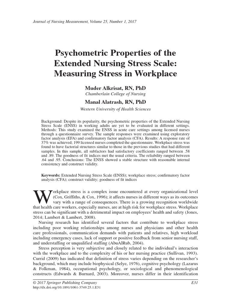 Psychometric Propertiesofthe Extended Nursing Stress Scale | Download ...