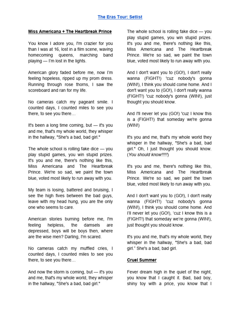 Eras Tour Lyrics | PDF