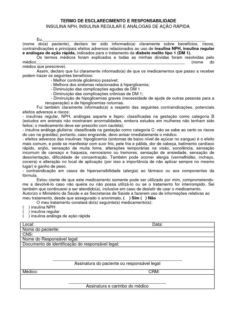 Termo de Esclarecimento e Responsabilidade | PDF | Hipoglicemia | Gravidez