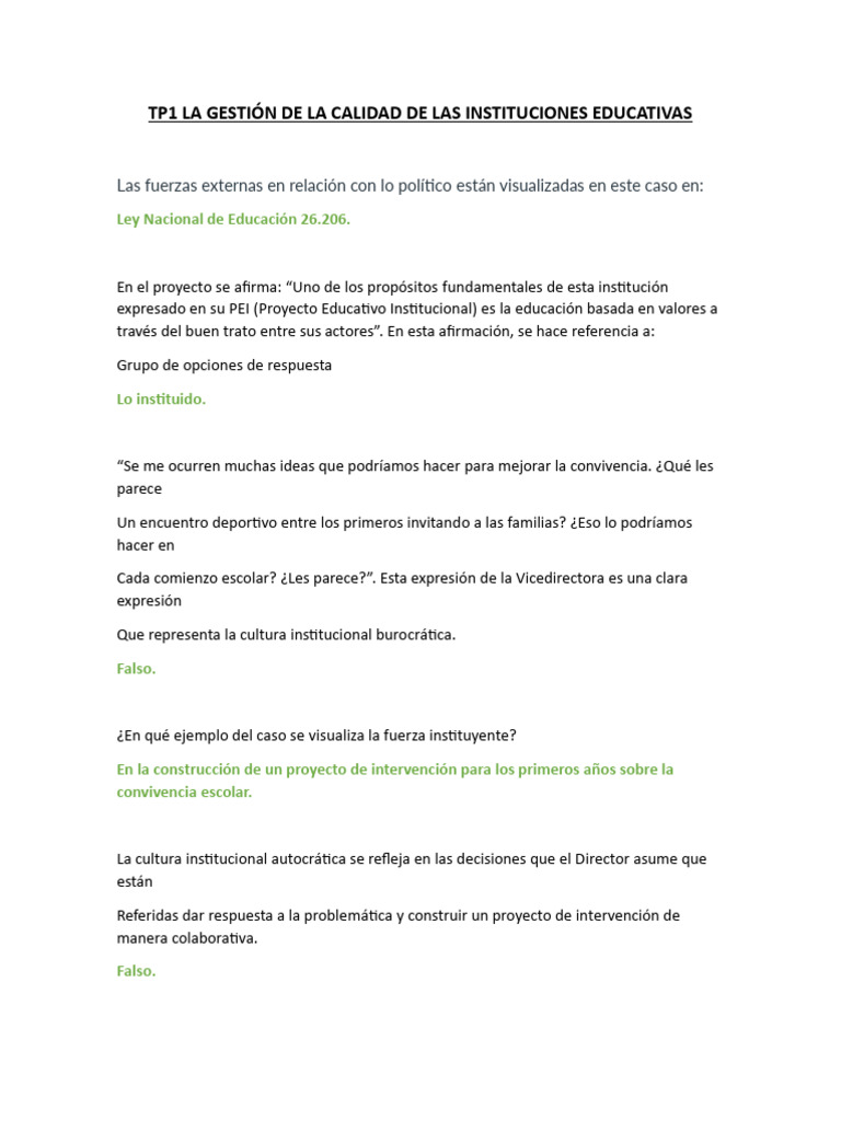 TP1 La Gestión de La Calidad de Las Instituciones Educativas | PDF ...