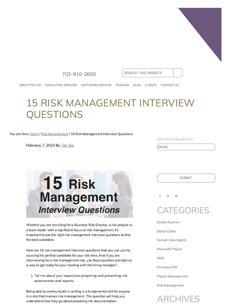 15 Risk Management Interview Questions Ten Six Consulting PDF