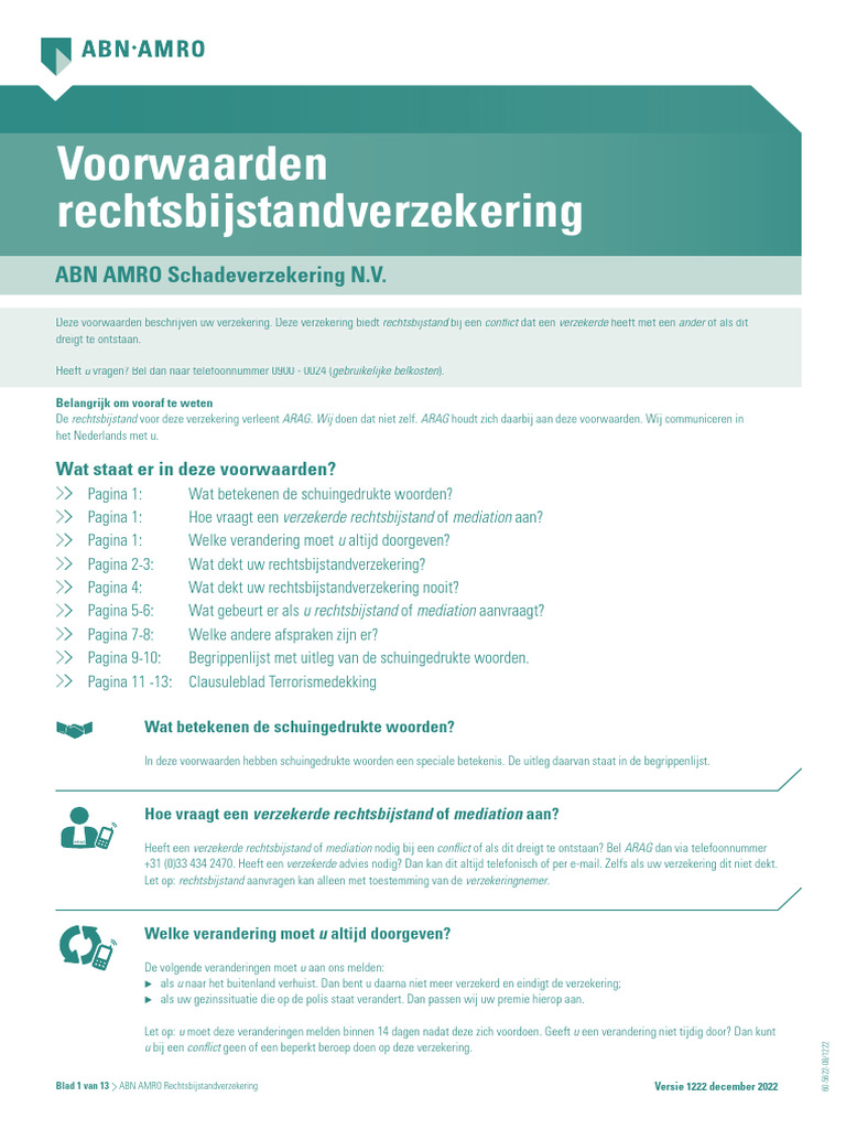 Voorwaarden Rechtsbijstandverzekering ABN AMRO Schadeverzekering N.V PDF
