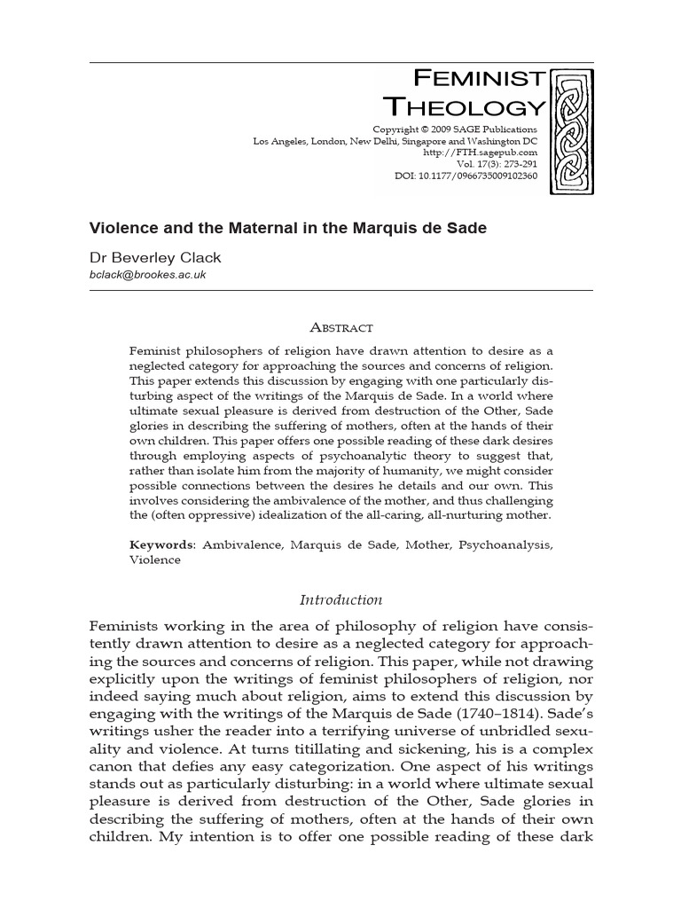 Violence and The Maternal PDF Marquis De Sade Sigmund Freud