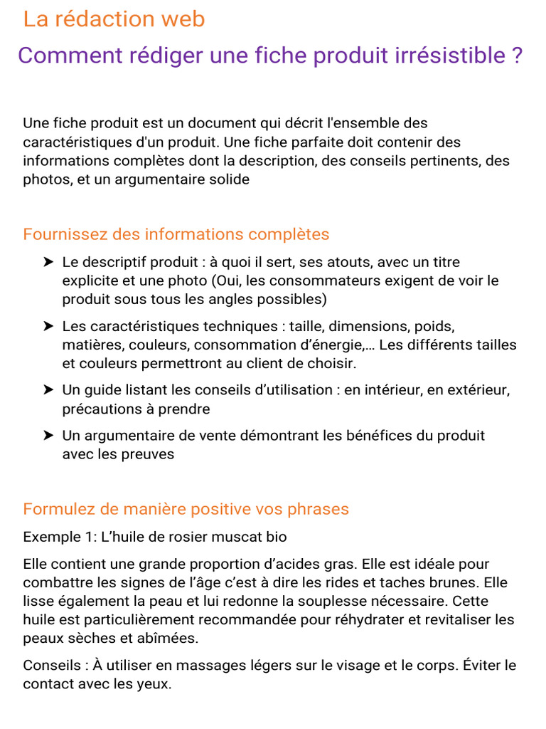 Rédiger une fiche produit efficace | PDF