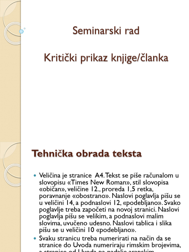 Seminarski Rad Kriticki Osvrt | PDF