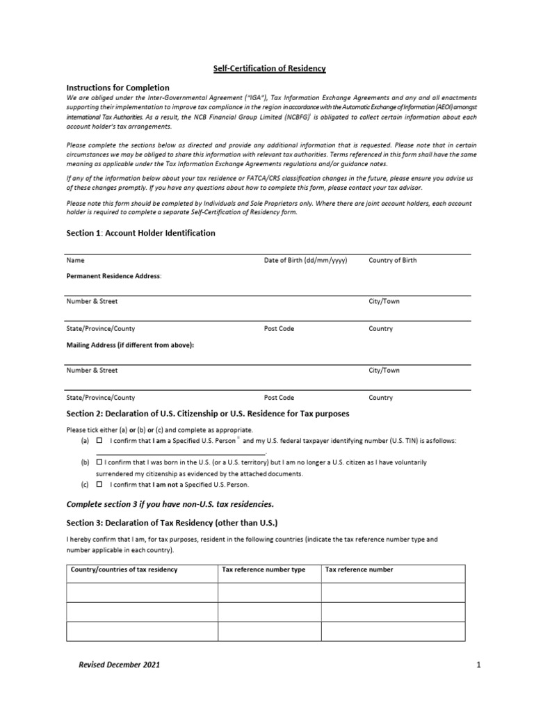 NCB Self-Certification of Residency Form | PDF | Government | Justice