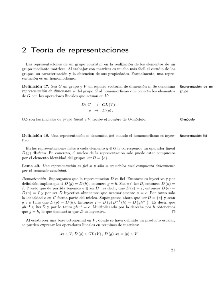 04 Teoría de Representaciones PDF Mapa lineal Espacio vectorial