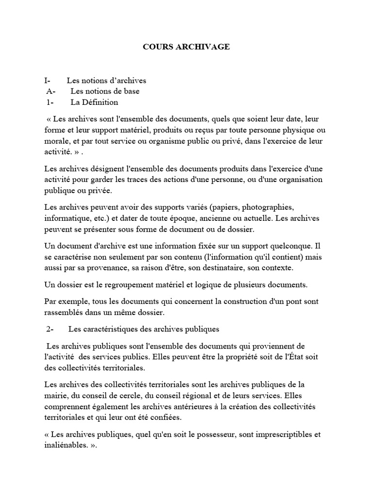 Cours sur l'archivage des documents | PDF | Archives | Bases de données
