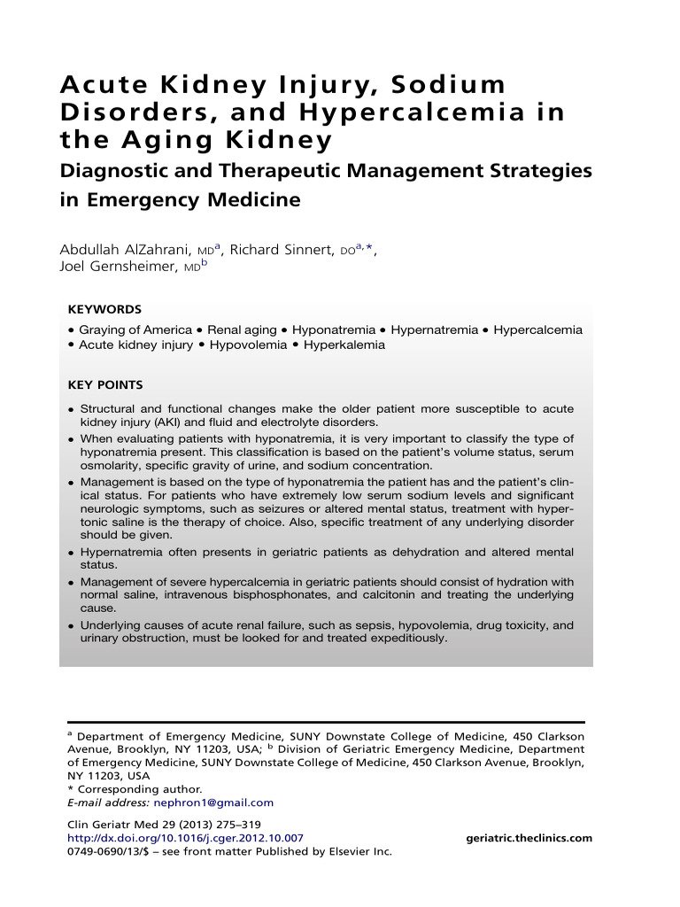 Acute Kidney Injury, Sodium Disorders, and Hypercalcemia in the Aging