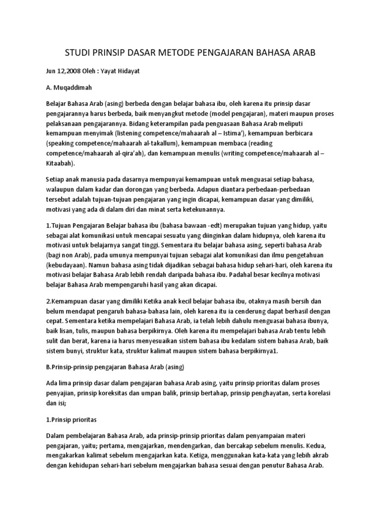 Studi Prinsip Dasar Metode Pengajaran Bahasa Arab Pdf