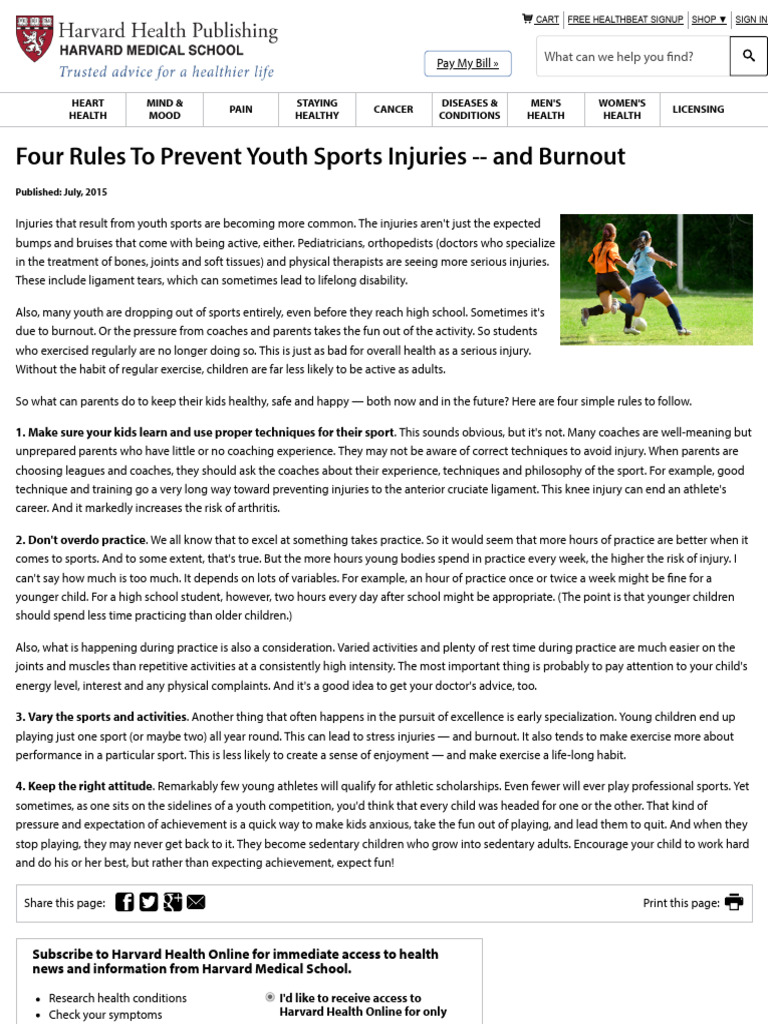 Four Rules To Prevent Youth Sports Injuries and Burnout Harvard