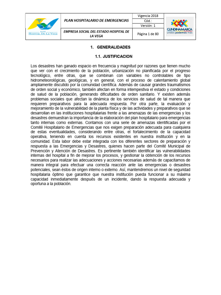 Plan de Emergencias Hospital La Vega | PDF | Hospital | Primeros auxilios
