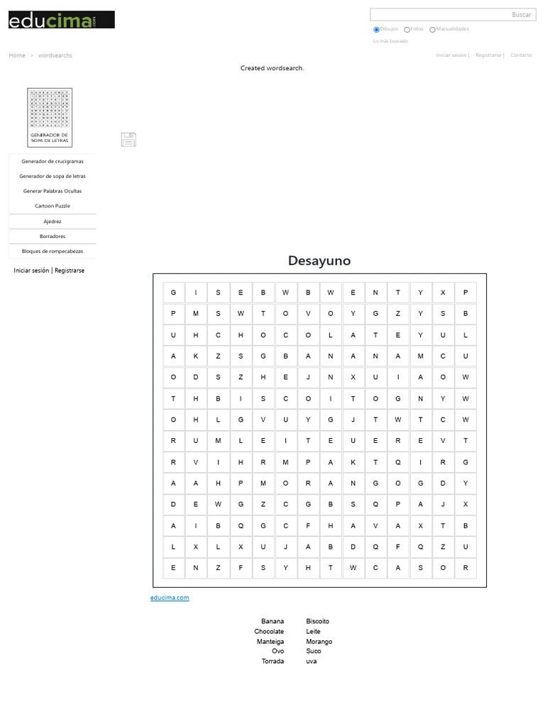 Wordsearch - Desayuno | PDF | Rompecabezas de palabras