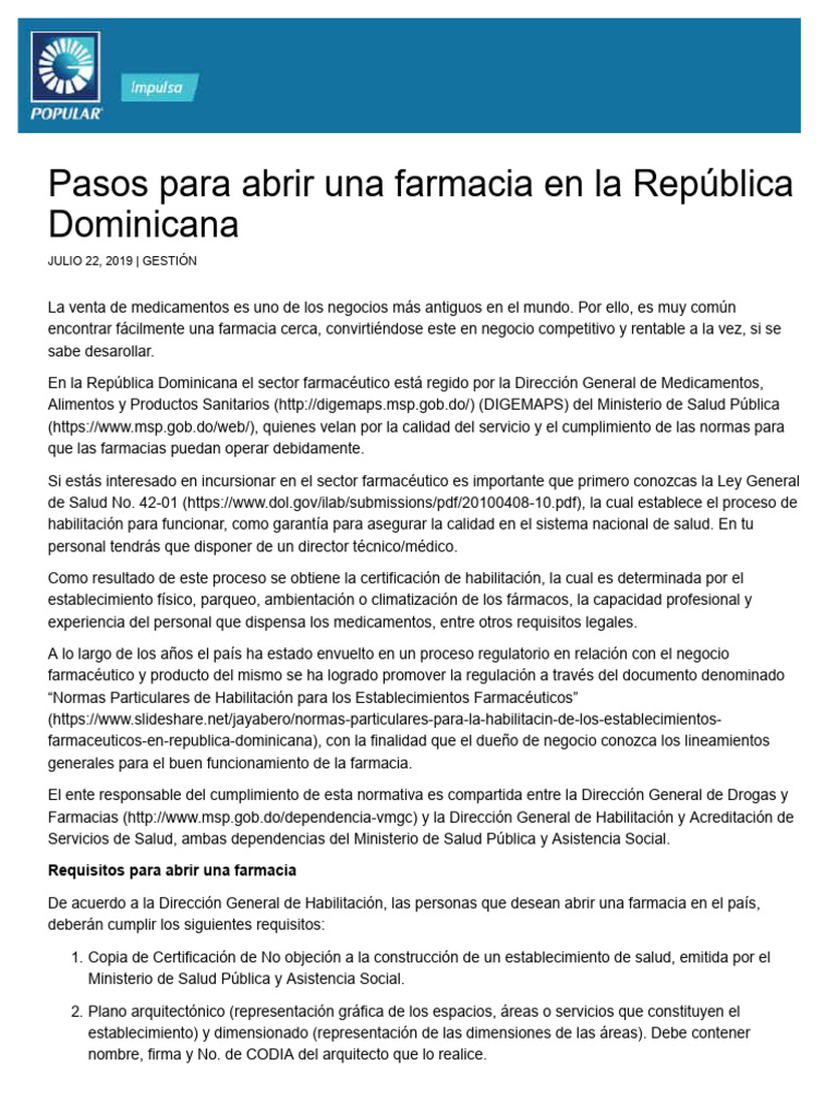 Pasos para Abrir Una Farmacia en La República Dominicana PDF