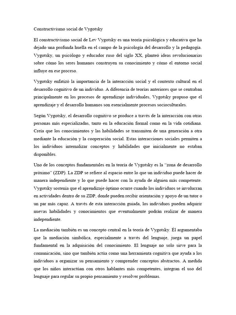 Constructivismo social de Vygotsky | PDF | Constructivismo (filosofía ...
