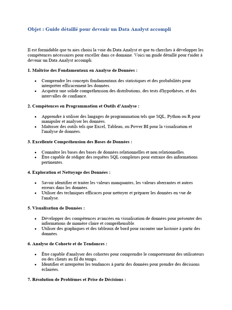 Guide pour Devenir Data Analyst | PDF | Programmation informatique ...