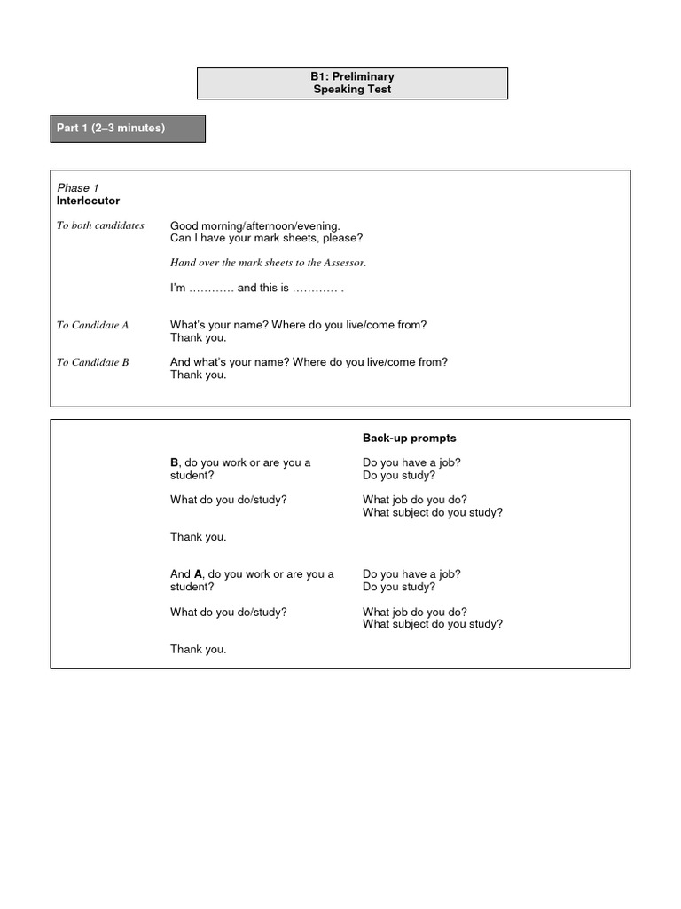 B1 Speaking Test Guide | PDF | Cognition | Cognitive Science