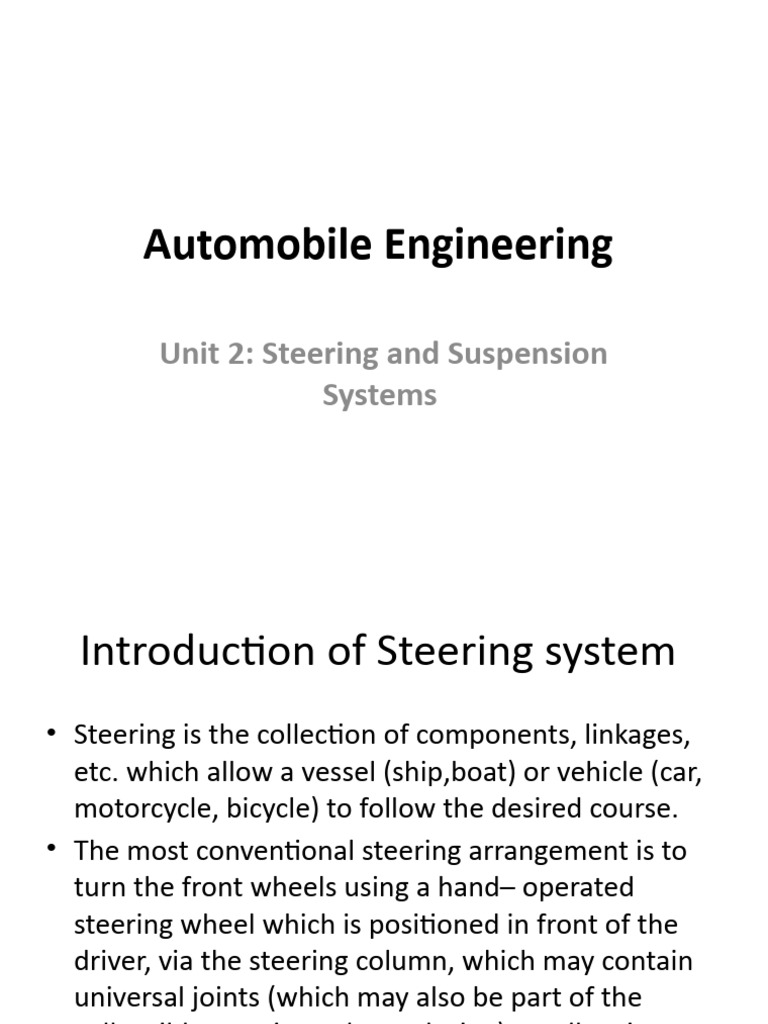 AE Unit 2 Steering and Suspension System PDF Steering Mechanical