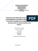 "Importancia Del Desarrollo de Las Habilidades Psicolingüísticas Asociadas Al Desarrollo de La Conciencia Fonológica en La Adquisición Del Proceso Lector en Niños de Primer Año Básico".