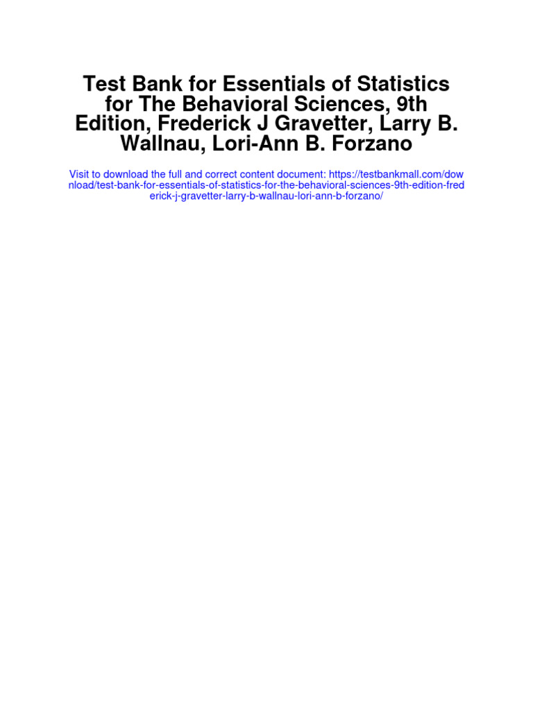 Test bank for essentials of statistics for the behavioral sciences 9th