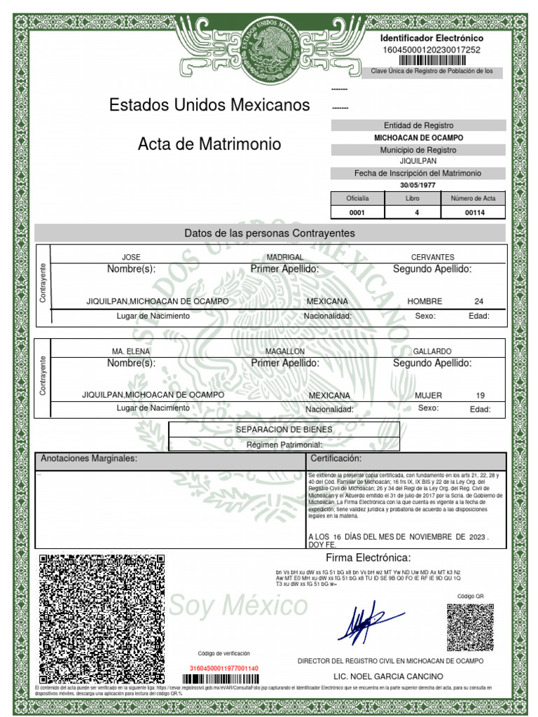 Estados Unidos Mexicanos Acta de Matrimonio: Datos de Las Personas ...
