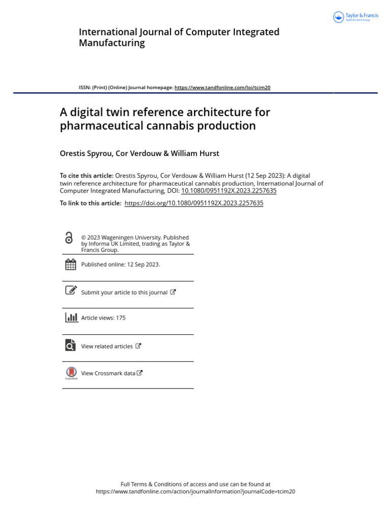 Digital Twin Architecture for Cannabis Production | PDF | Conceptual ...