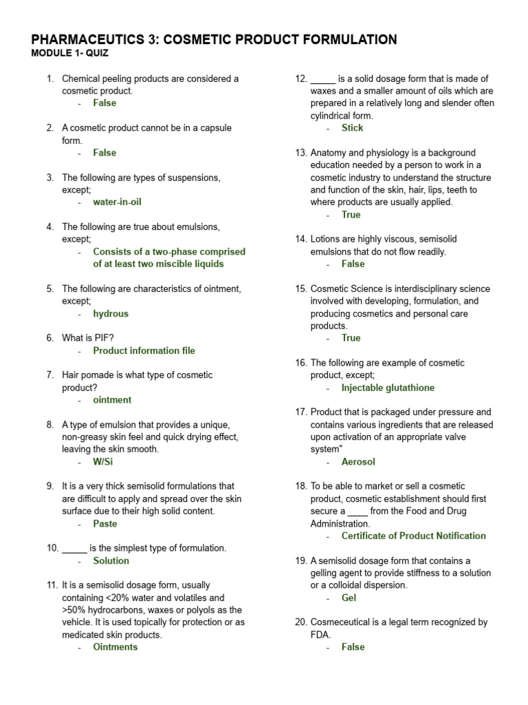 QUIZ | PDF | Topical Medication | Emulsion