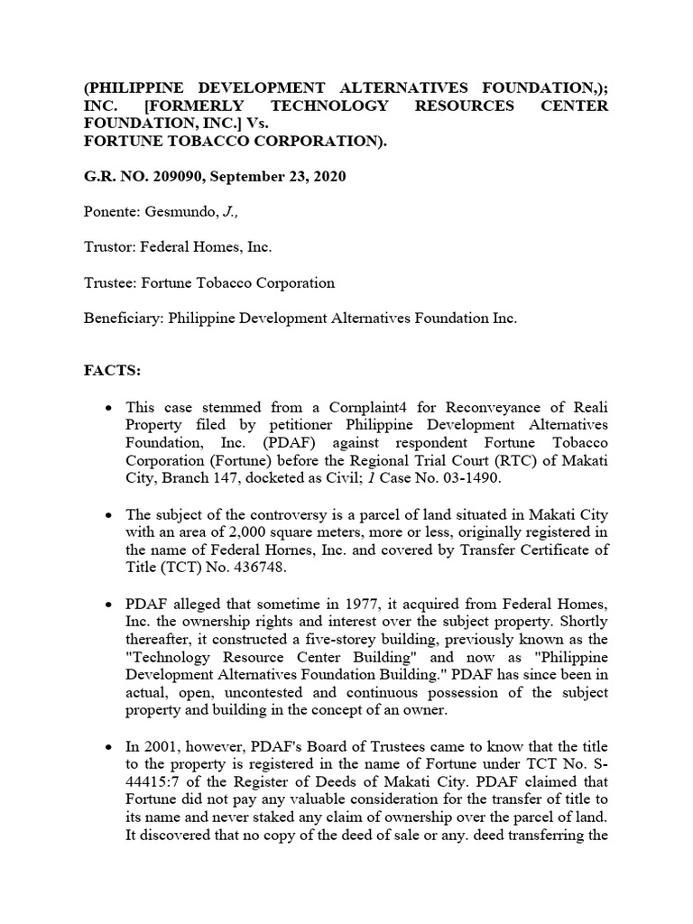 Philippine Development Alternatives Foundation, Inc. v. Fortune Tobacco ...