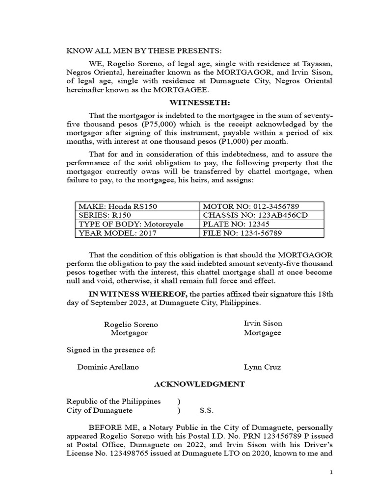 Chattel Mortgage PDF Mortgage Law Property Law