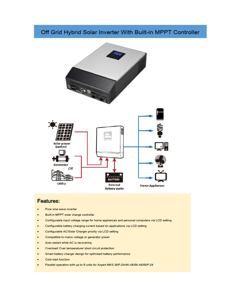 Axpert MKS Hybrid Inverter Specifications | PDF | Battery Charger ...