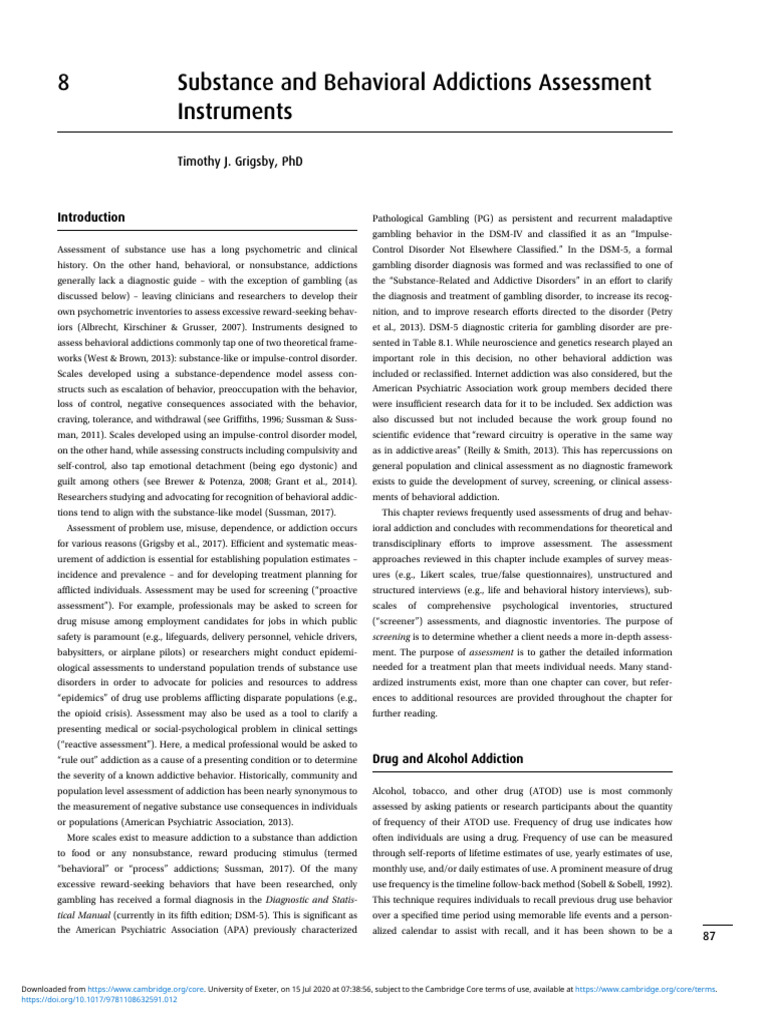 8 Substance and Behavioral Addictions Assessment Instruments | PDF ...