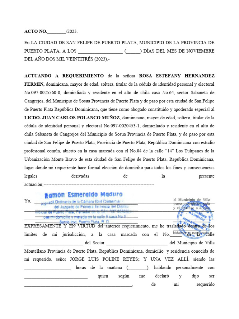 Modelo Oferta Real de Pago PDF República Dominicana