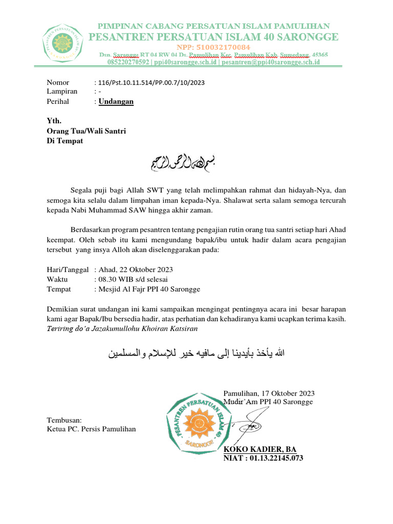 Surat Undangan Pengajian Orang Tua Revisi 3 | PDF