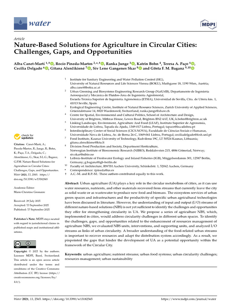 Water 13 02565 v3 | PDF | Sustainability | Urban Agriculture