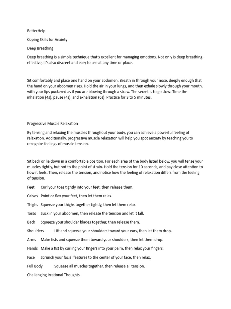 Coping Skills Anxiety | PDF | Thought | Relaxation (Psychology)