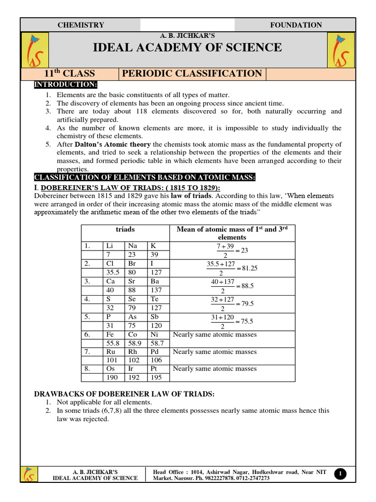 Peridic Classification | PDF | Periodic Table | Chemical Elements