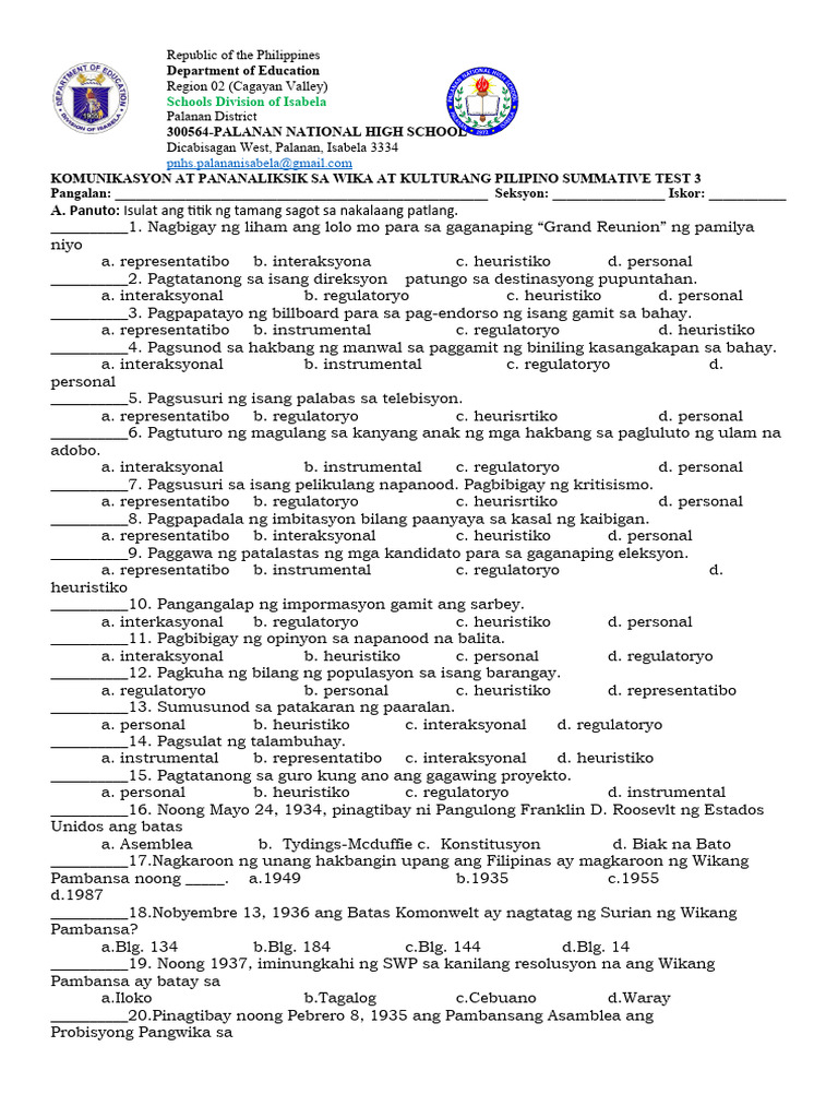 Summative 3 Pagbasa Pdf