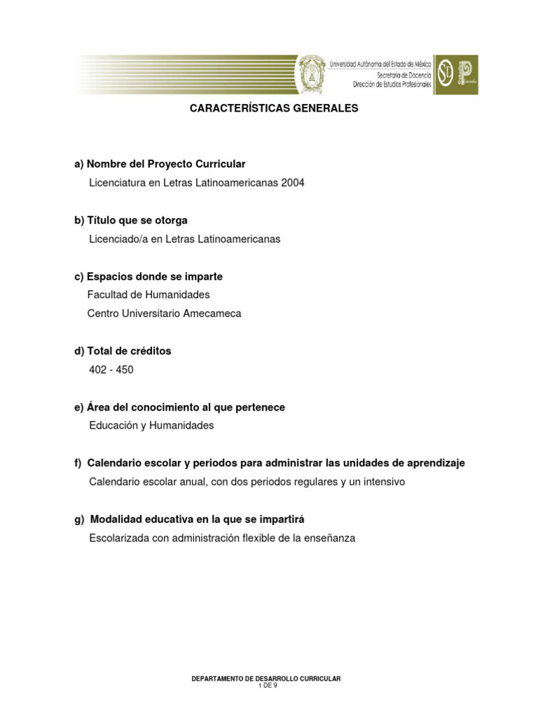 Licenciatura en Letras Latinoamericanas | PDF | Plan de estudios ...