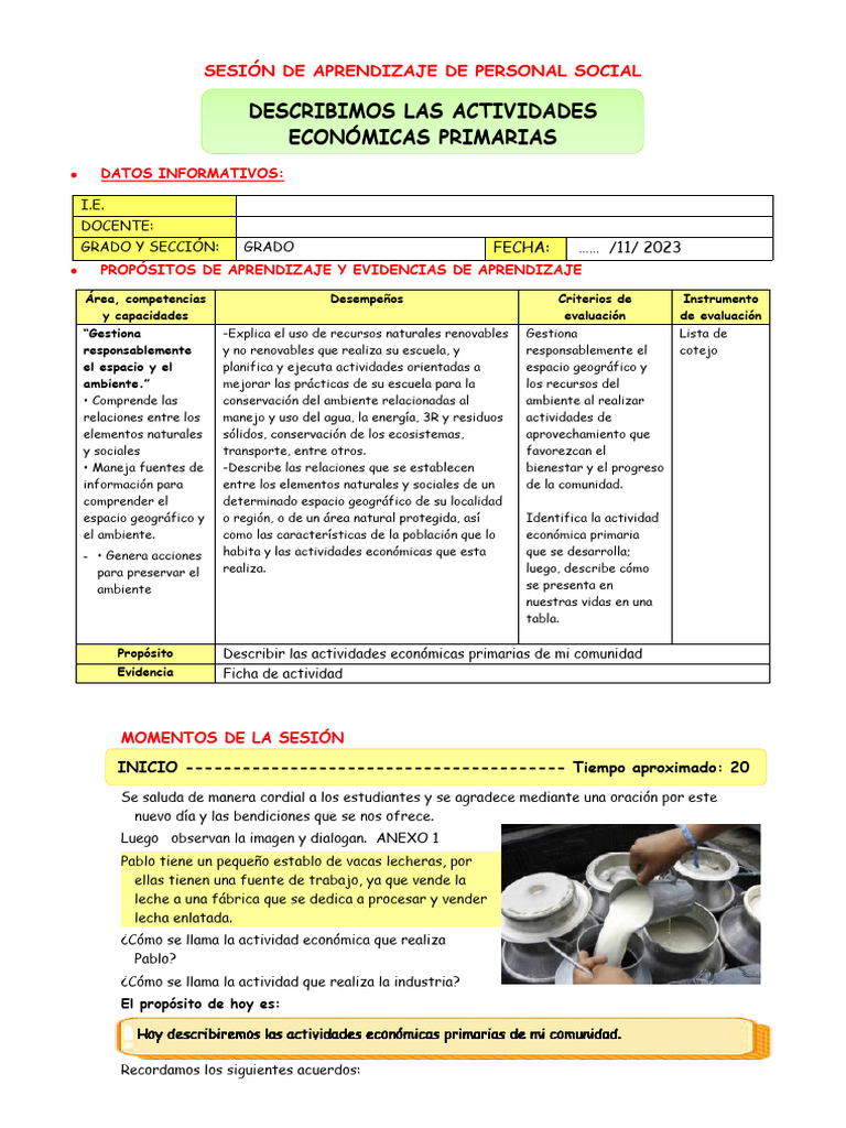 Actividades Económicas Primarias en Clase | PDF | Perú | Economias