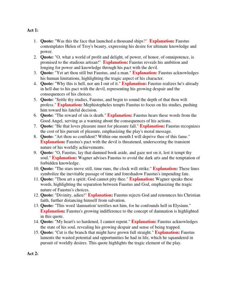 DR Faustus Quotations PDF Salvation Devil